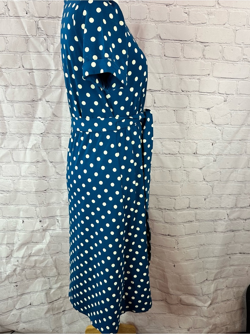 J. Jill Polka Dot Midi Dress Tie Waist women S a-line retro classic minimalist - Picture 2 of 8